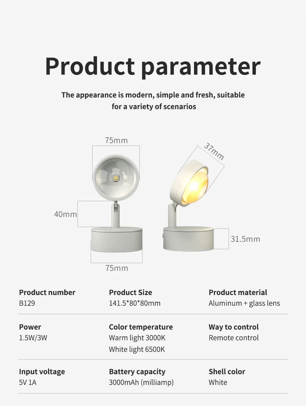 LED Wall Lamp – Indoor Decorative Light with Remote, Dimmable, USB Rechargeable, Ideal for Living Room or Stairs - The Prime Shop