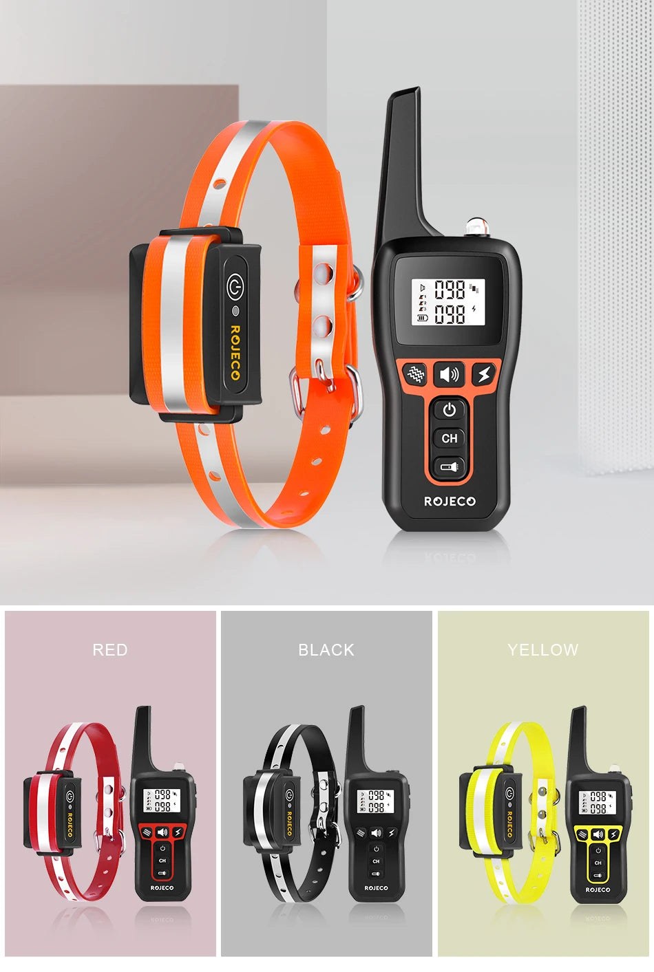 ROJECO 1000m Electric Dog Training Collar Remote Control Training Collar For Pet Rechargeable Dog Bark Control Stop Shock Collar - The Prime Shop