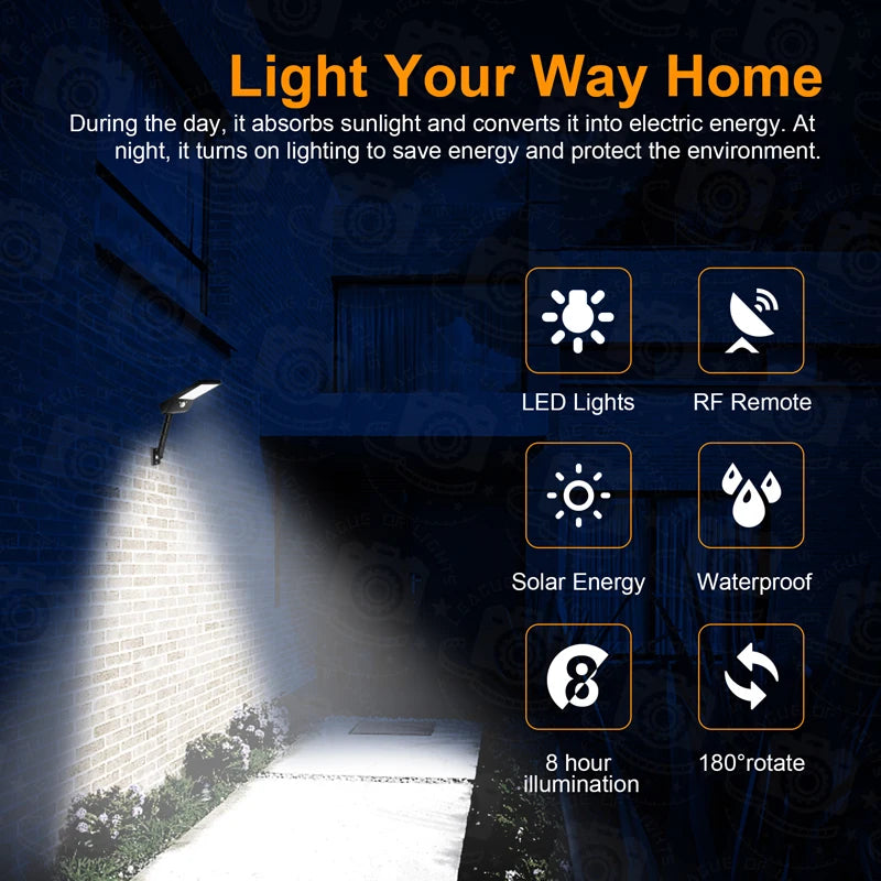 QLTEG 48 LED 800 LM Outdoor Solar Power Street Wall Lamp PIR Motion Sensor Garden Security Waterproof remote control solar light - The Prime Shop