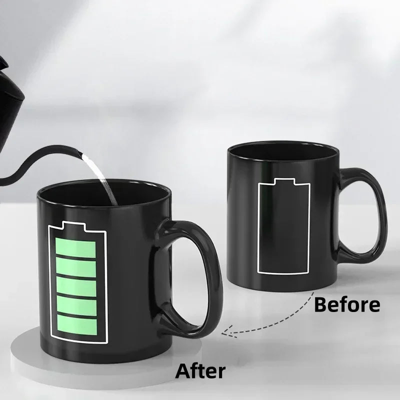 Color Changing Ceramic Mug – Heat Sensitive Battery Pattern Cup
