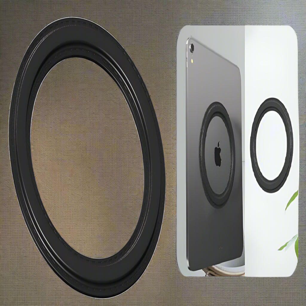 Two black camera lens filters with measurements and an inset showing their application on a smartphone.