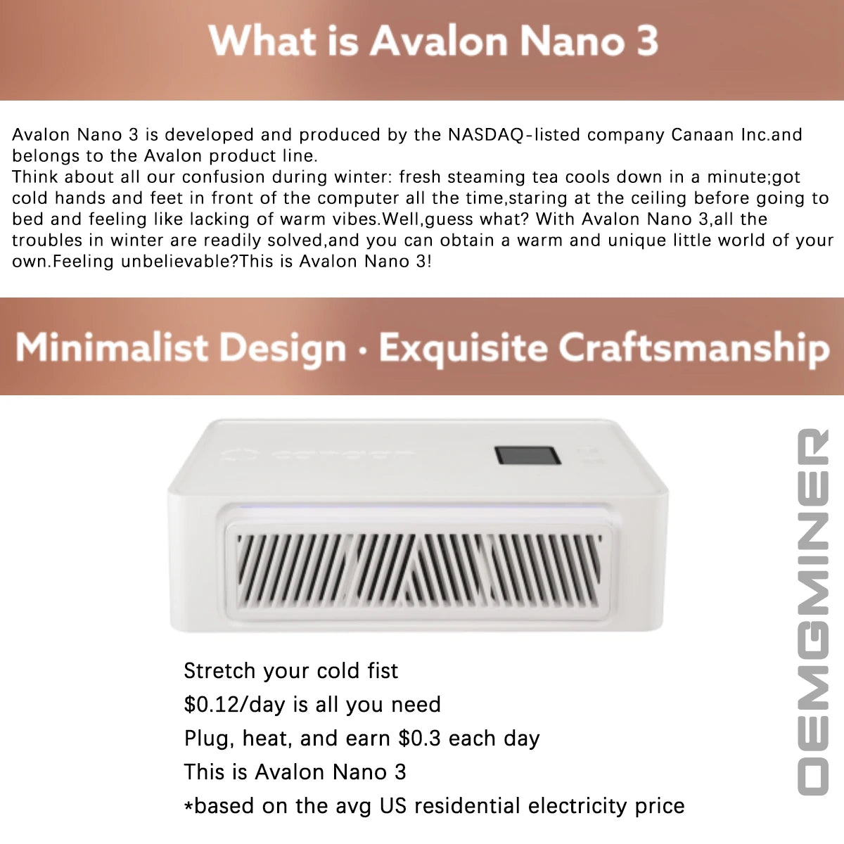 Avalon Miner BTC Bitcoin Nano 3, 140W 4Th/s, Ultra-Low Power Solo Mining Box