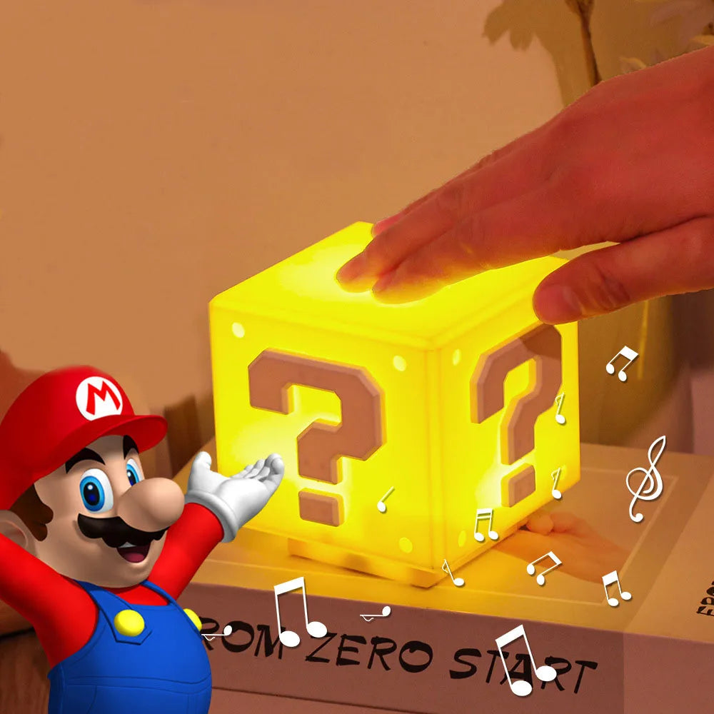 Super Mario Night Light with Music Anime Peripherals LED Question Mark Toad Children Bedroom Bedside Lamp USB Charging Gifts - The Prime Shop
