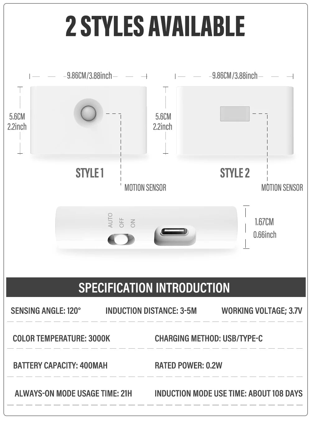 LED Induction Night Light, Wireless USB Rechargeable, Motion Sensor for Bedroom, Corridor, Cabinet