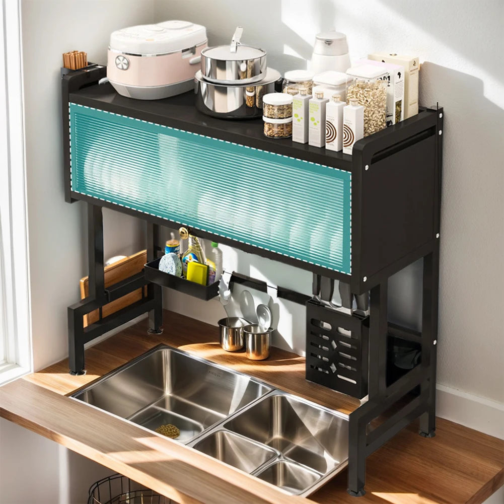 3-Tier Over-the-Sink Dish Rack – Steel Kitchen Organizer with Cover & Drain Shelf System