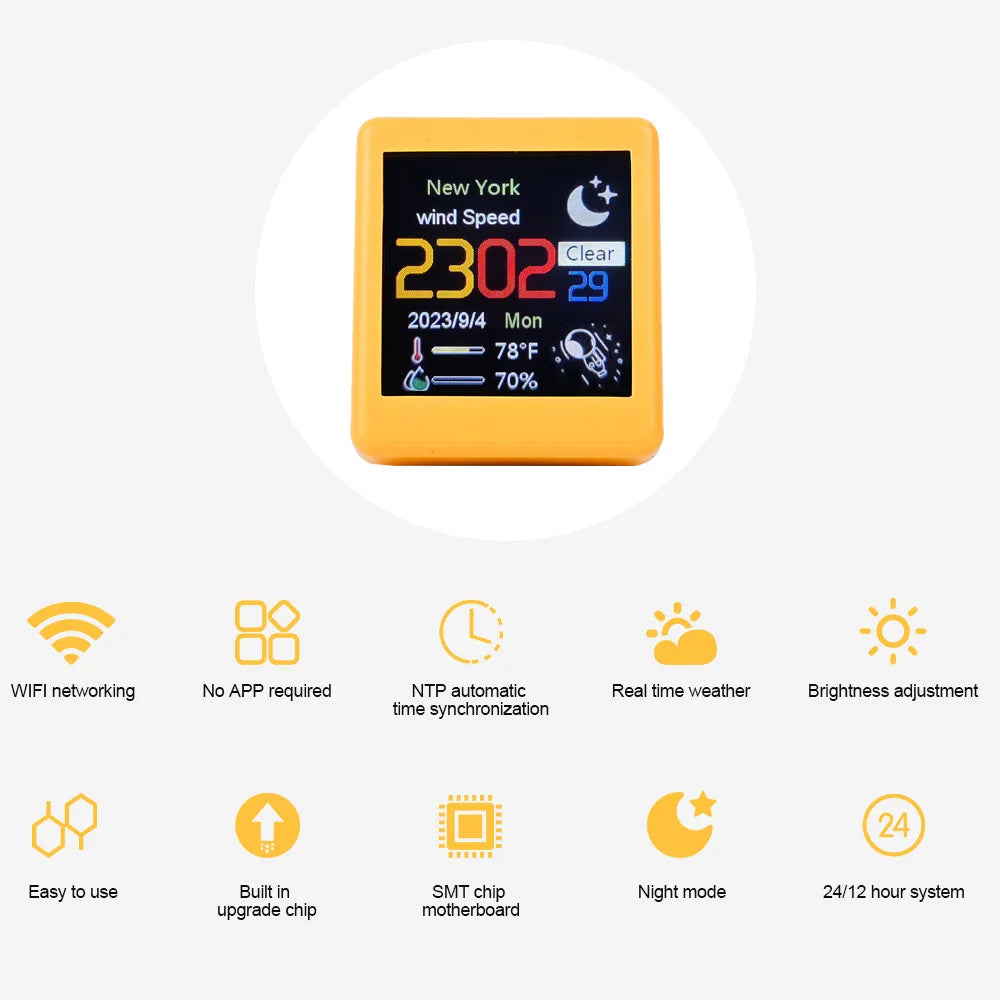 Mini Smart Wi-Fi Weather Station Clock – DIY GIFs & Digital Album for Game Room Decor