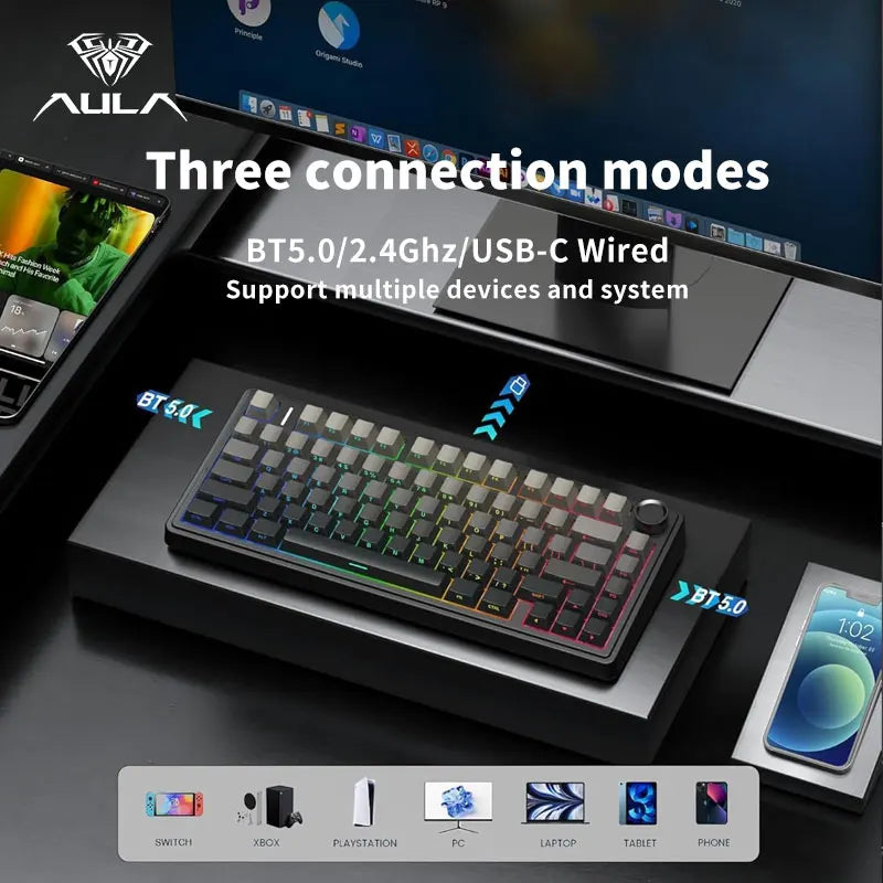 RGB Mechanical Gaming Keyboard – Gasket Mounted, Side-Engraved PBT Gradient Keycaps, 80 Keys
