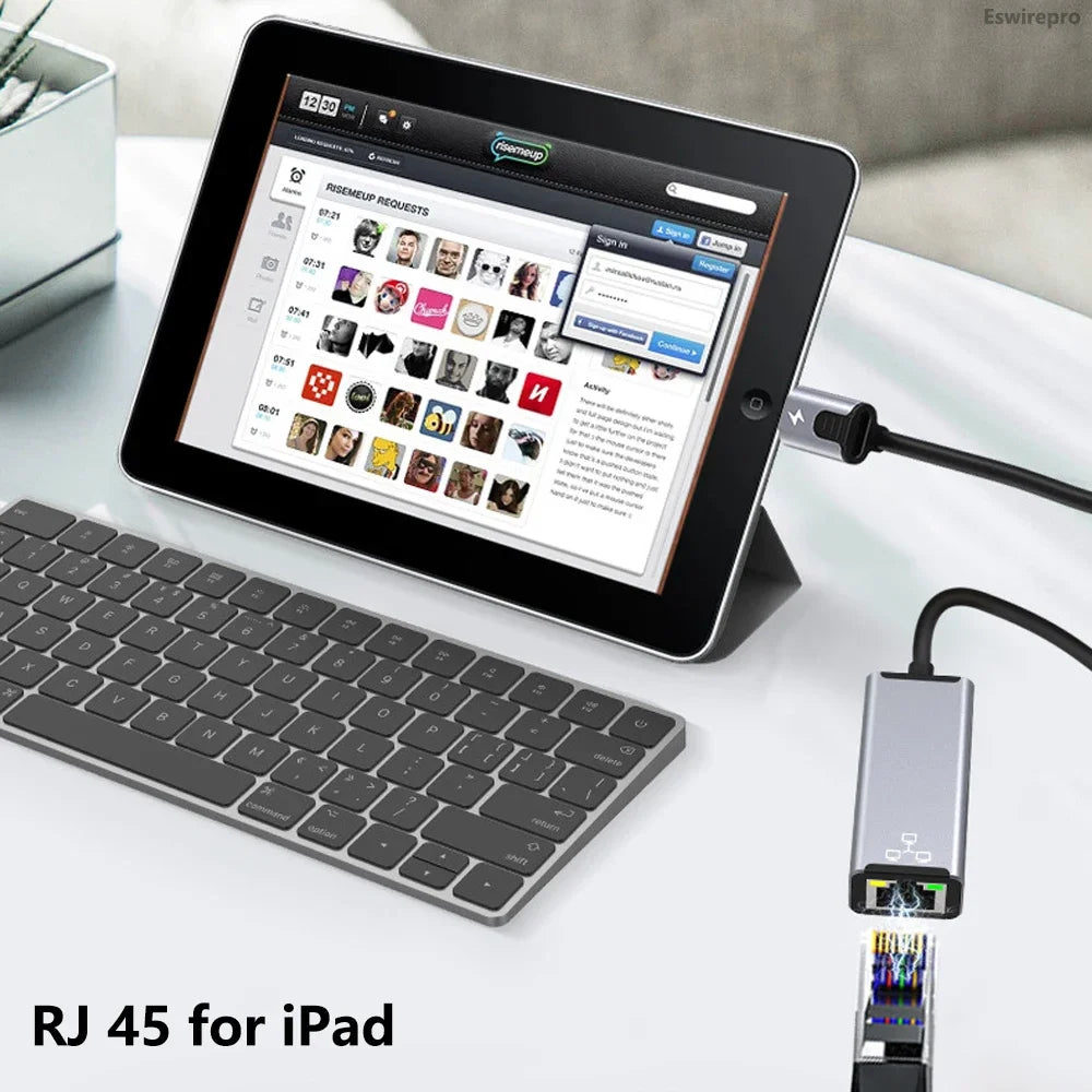 RJ45 to Lightning Ethernet Adapter – Wired LAN & 20W Charging for iPhone, iPad & iPod