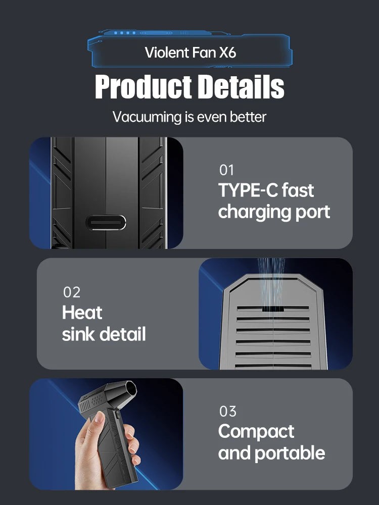 X6 140000RPM Powerful Air Blower – Type-C Rechargeable Turbo Jet Vacuum Dust Cleaner