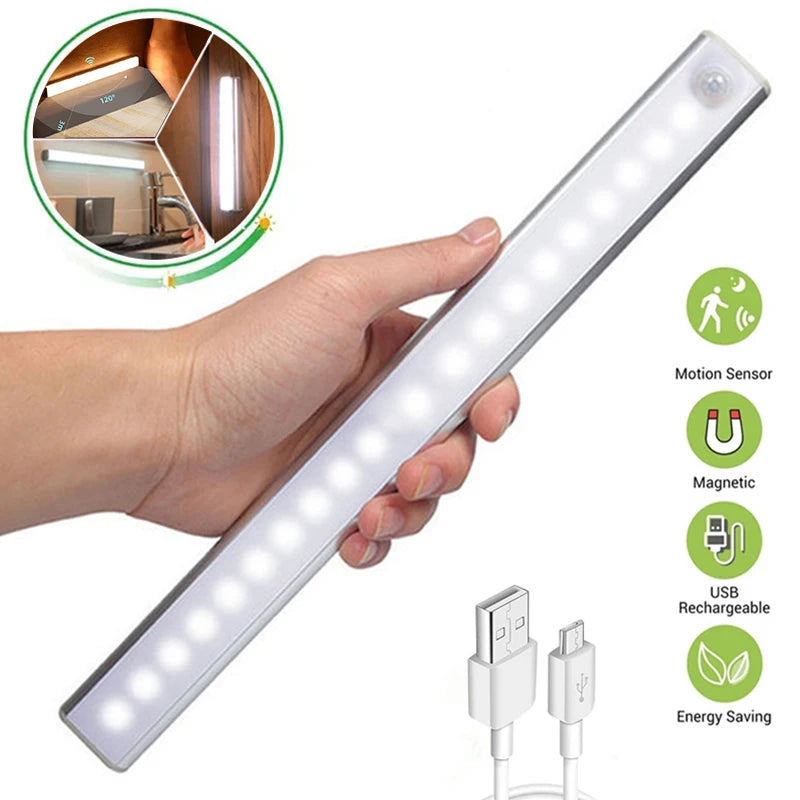 Motion Sensor Wireless LED Night Light, Type-C Rechargeable Cabinet Lamp for Kitchen & Stairs