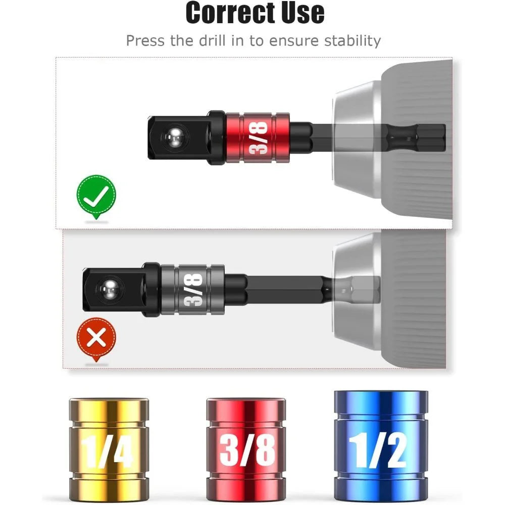 Impact Grade 105° Angle Socket Adapter Set for Drills and Screwdrivers, Durable Power Tool Attachment