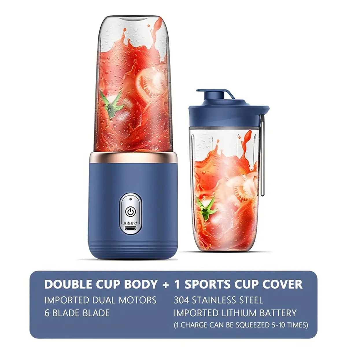 Portable Blender Bottle Electric 6 Blades Multifunction Juice Blender Fresh Juice Smoothie Blender Ice CrushCup Food Processor - The Prime Shop