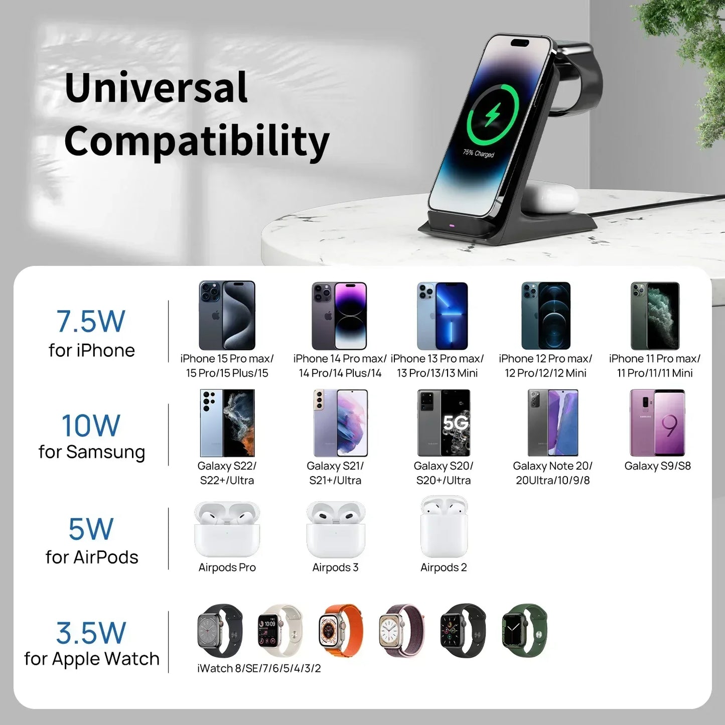 Wireless Charger 3 in 1 Stand Fast Charging Station Dock For Apple iPhone iWatch Airpods