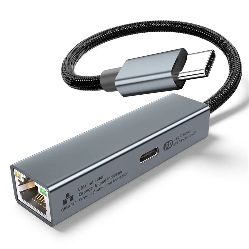 2-in-1 USB-C Network Card – PD 60W Fast Charging & 1000Mbps Ethernet Adapter for PC & Laptop