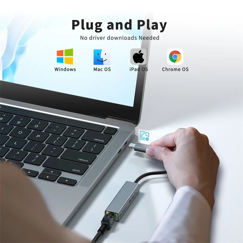 2-in-1 USB-C Network Card – PD 60W Fast Charging & 1000Mbps Ethernet Adapter for PC & Laptop