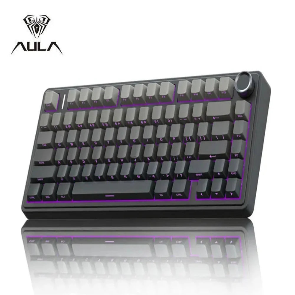 Aula F75-Gradient Black keyboard with features listed on a white background