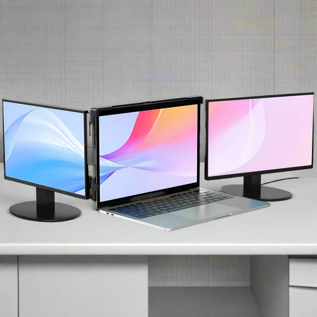 Portable Triple-Screen 14" Monitor – Full HD IPS 1080P Laptop Display Extender for 13"-16.5" Laptops - The Prime Shop