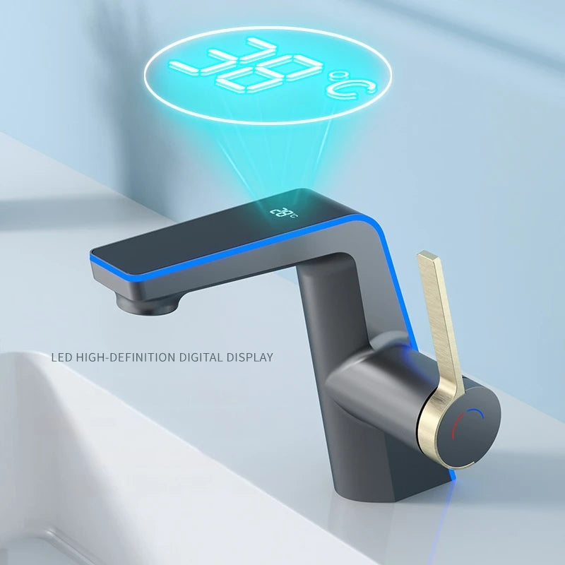 High-End Temperature Display Basin Faucet – LED Light, Dual-Mode Sprayer, Hot and Cold Water Sink Mixer for Bathroom - The Prime Shop