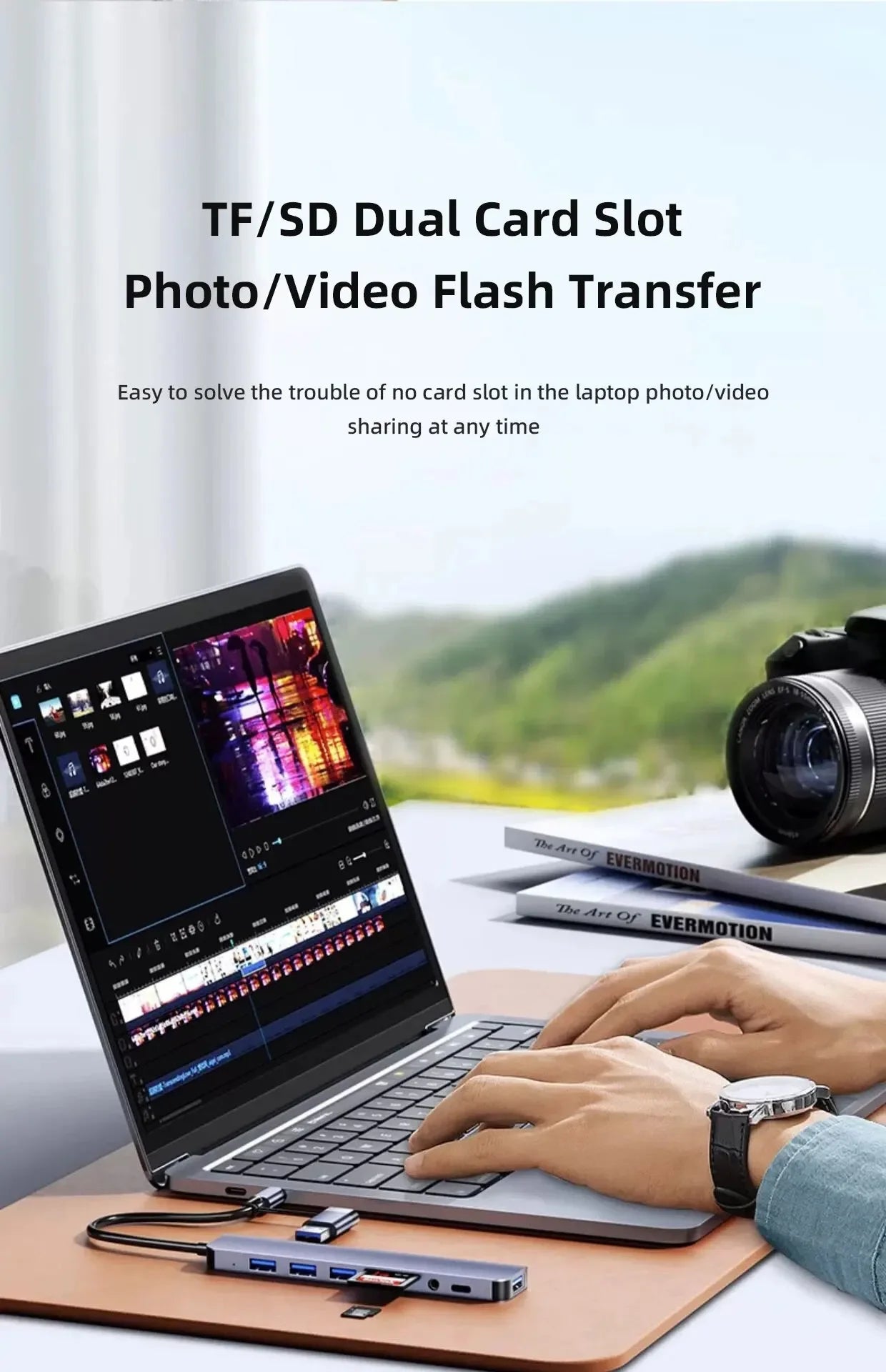 USB C Hub 8-in-1 Splitter with USB Ports, SD/TF Reader, Audio Output