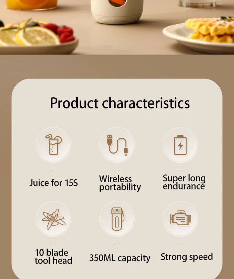Electric Portable Blender 350ml – USB Rechargeable Juicer for Smoothies and Juices - The Prime Shop