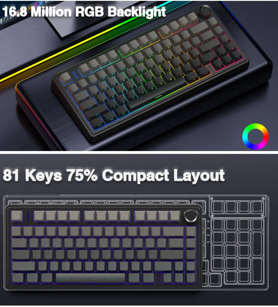 RGB Mechanical Gaming Keyboard – Gasket Mounted, Side-Engraved PBT Gradient Keycaps, 80 Keys