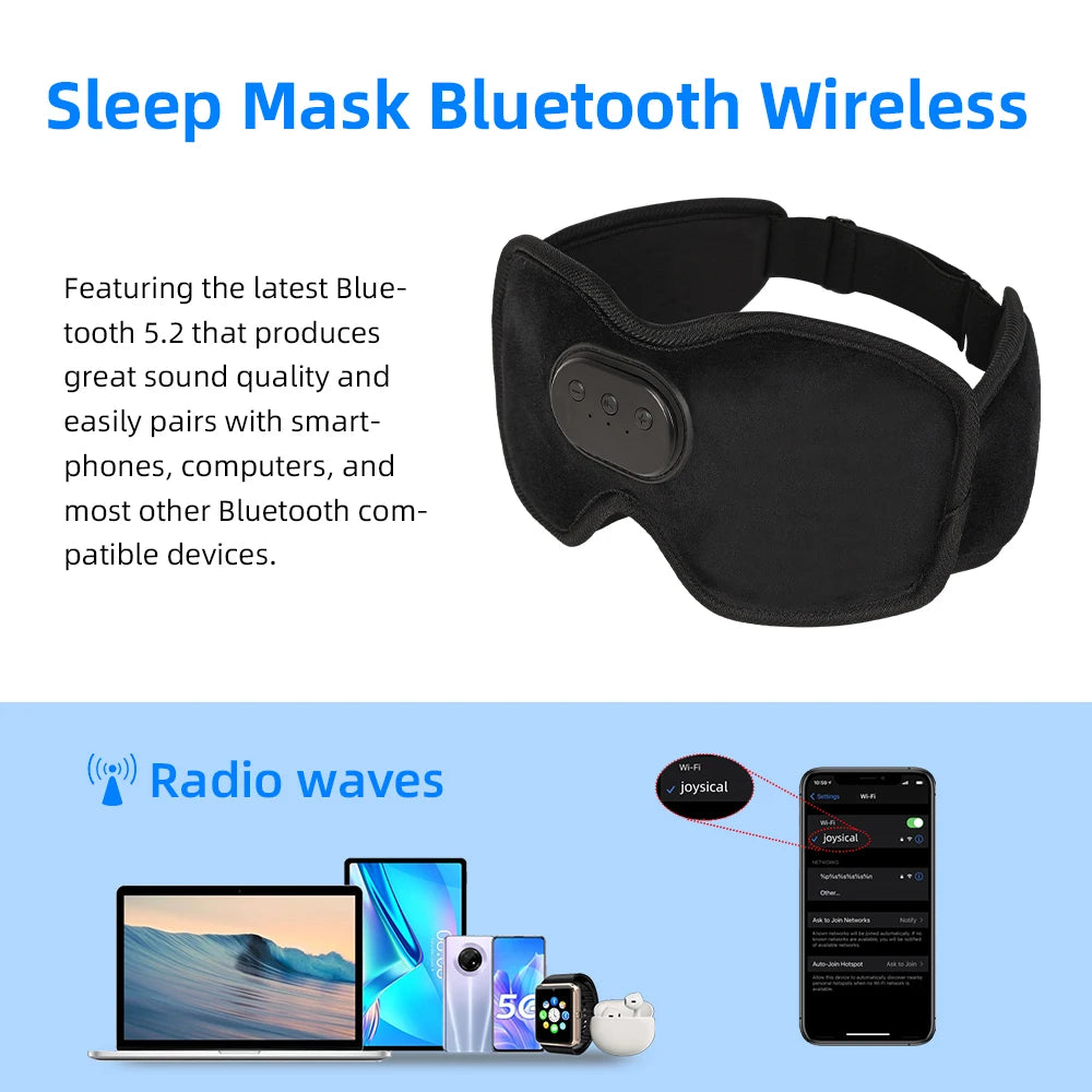 Sleep Headphones 5.2 Bluetooth Sleep Mask Cooling Eye Shade with Music and Ultra Thin Speakers for Sleeping Travel - The Prime Shop