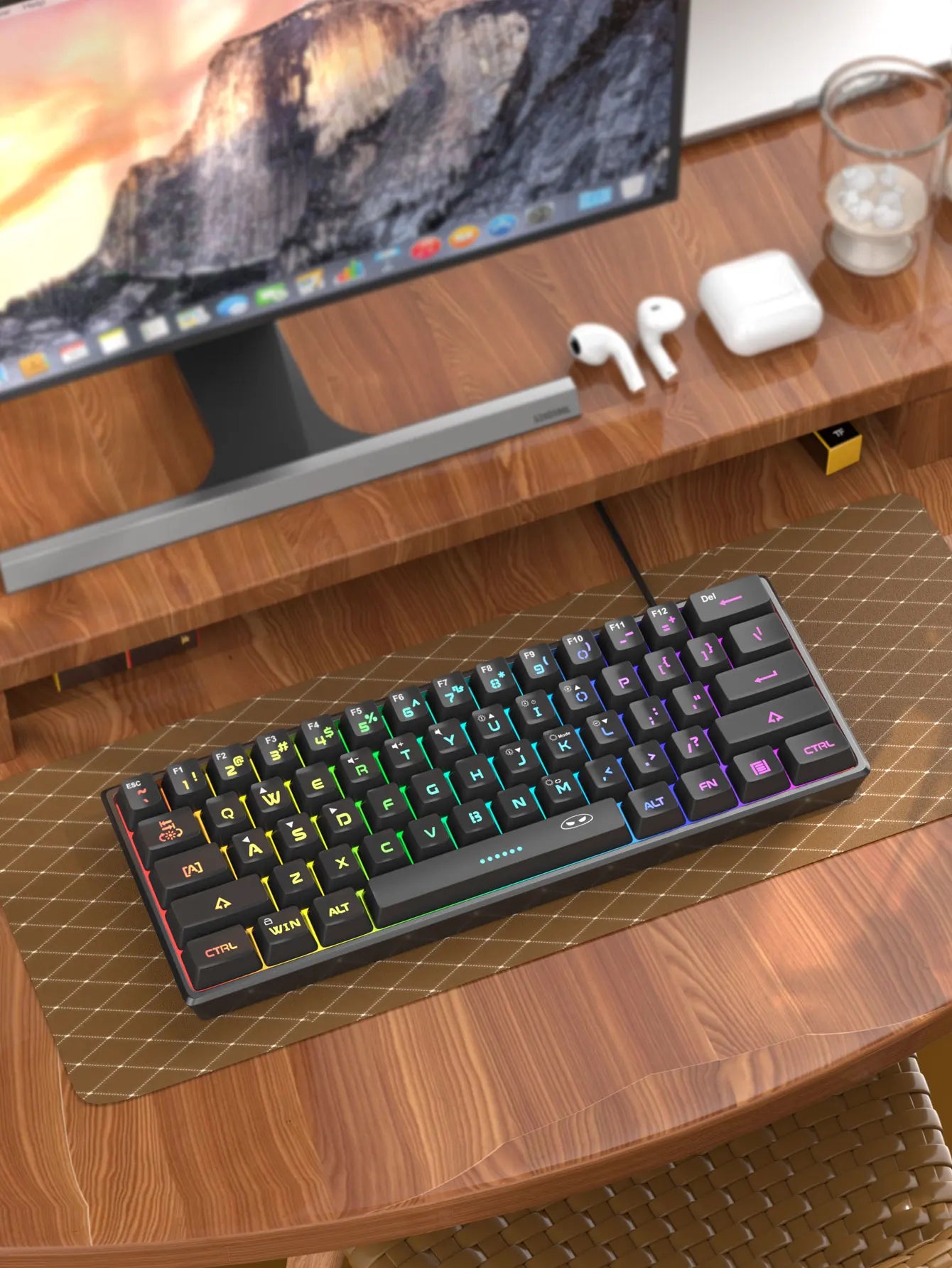 Mini Gaming Keyboard – RGB Backlit, 61-Key Compact, Waterproof & Ergonomic TS91 Design