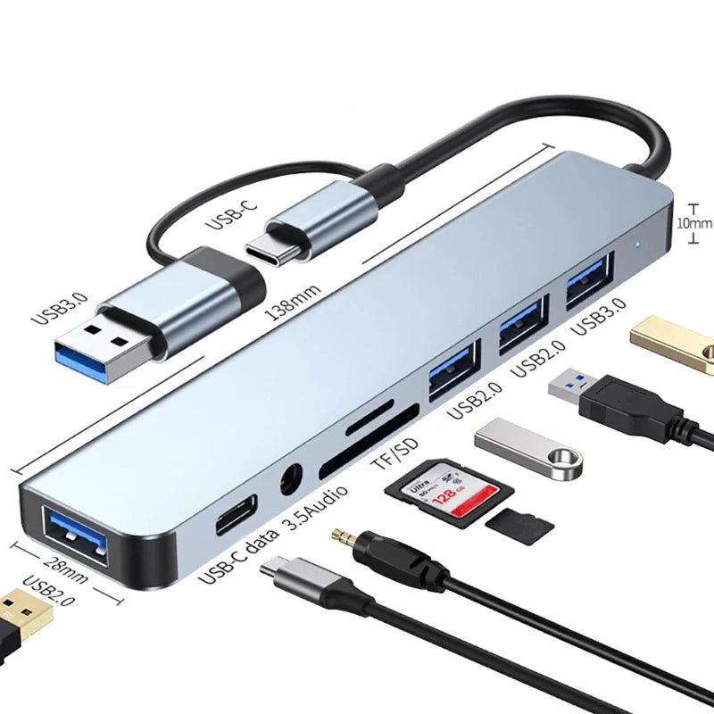 USB C Hub 8-in-1 Splitter with USB Ports, SD/TF Reader, Audio Output