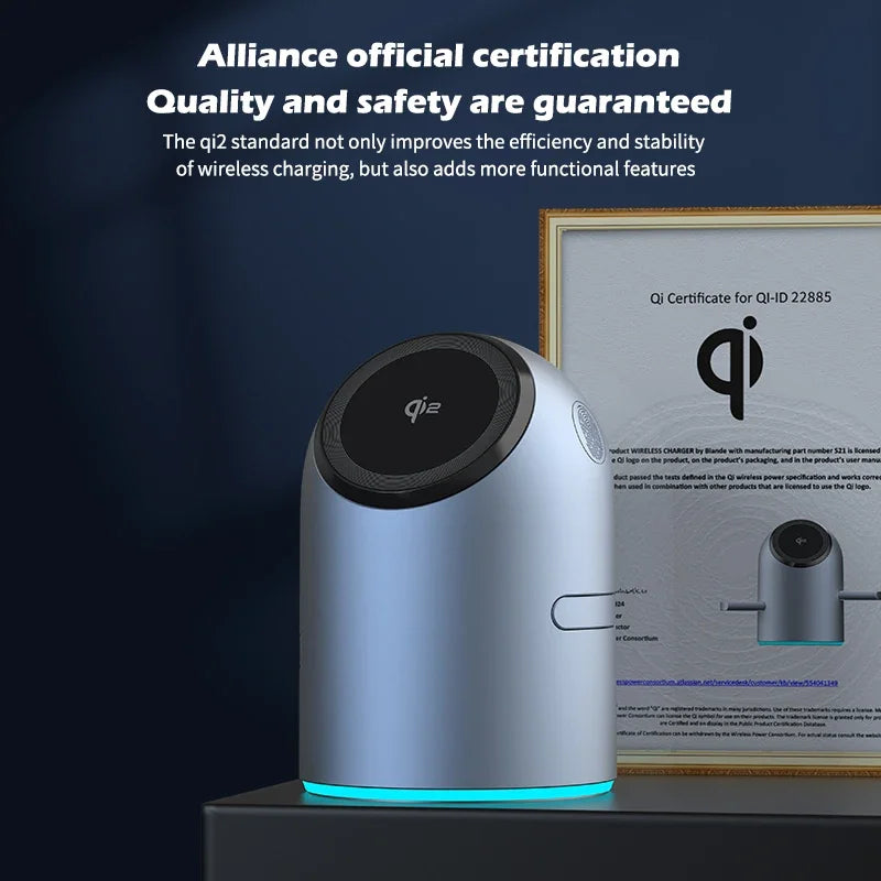 3-in-1 Auto Rotation Qi2 Wireless Charging Station – Magnetic Fast Charger for iPhone, iWatch & AirPods