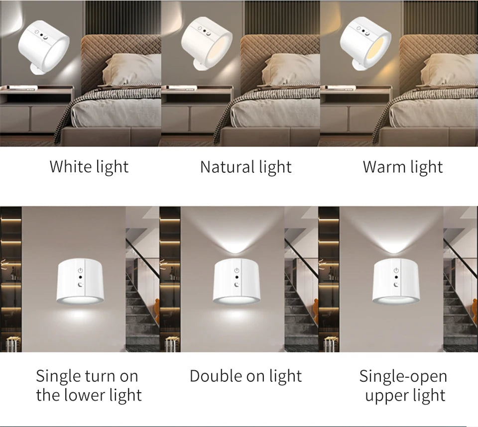 LED Wall Sconce – Touch Control, Double Head, Rotatable, Wireless Night Light for Bedrooms - The Prime Shop