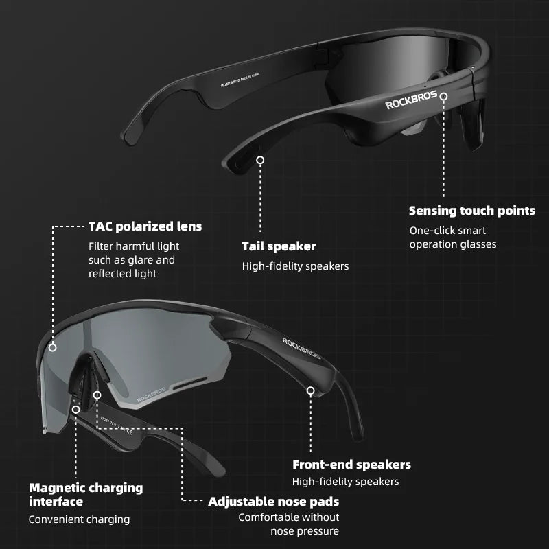 Cycling Glasses – Bluetooth Polarized, UV400 Protection, MP3 & Call Support, 120mAh Battery