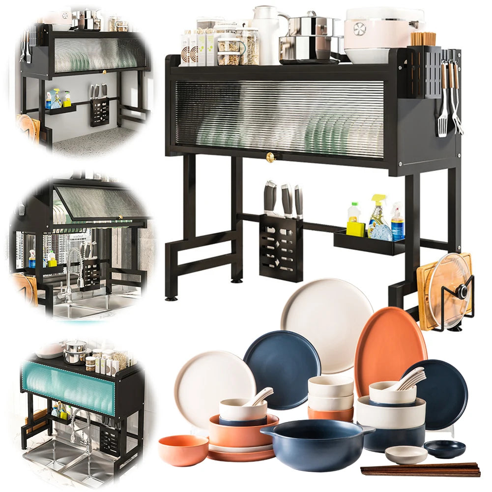 3-Tier Over-the-Sink Dish Rack – Steel Kitchen Organizer with Cover & Drain Shelf System