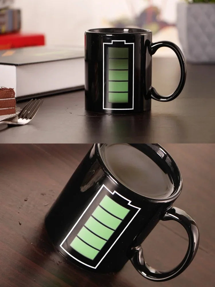 Color Changing Ceramic Mug – Heat Sensitive Battery Pattern Cup