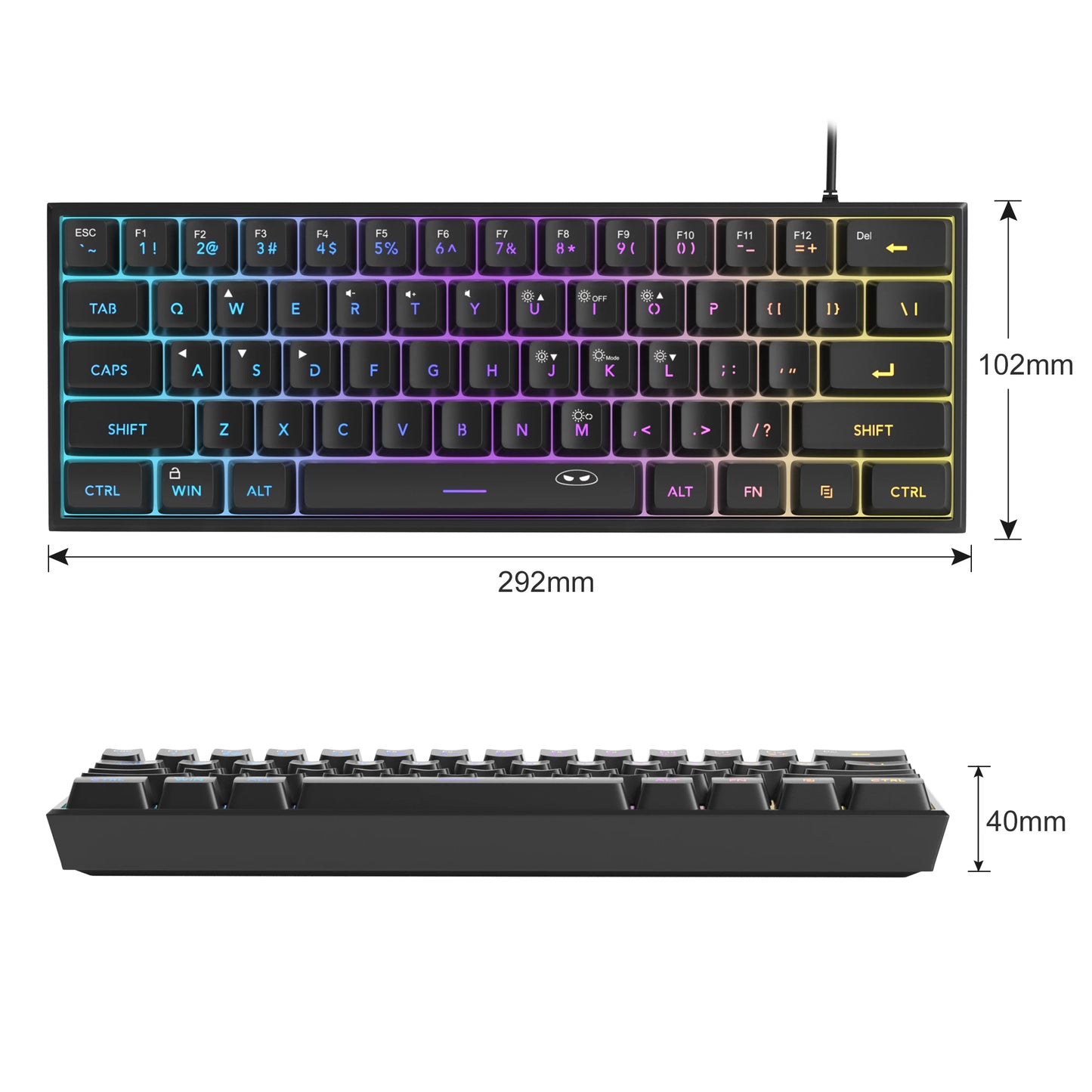 Mini Gaming Keyboard – RGB Backlit, 61-Key Compact, Waterproof & Ergonomic TS91 Design