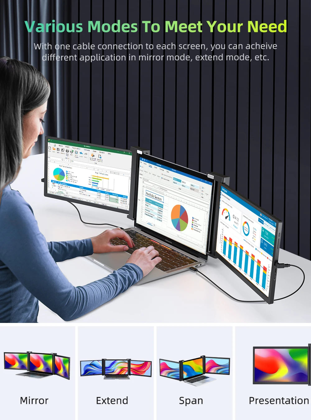 Portable Triple-Screen 14" Monitor – Full HD IPS 1080P Laptop Display Extender for 13"-16.5" Laptops - The Prime Shop