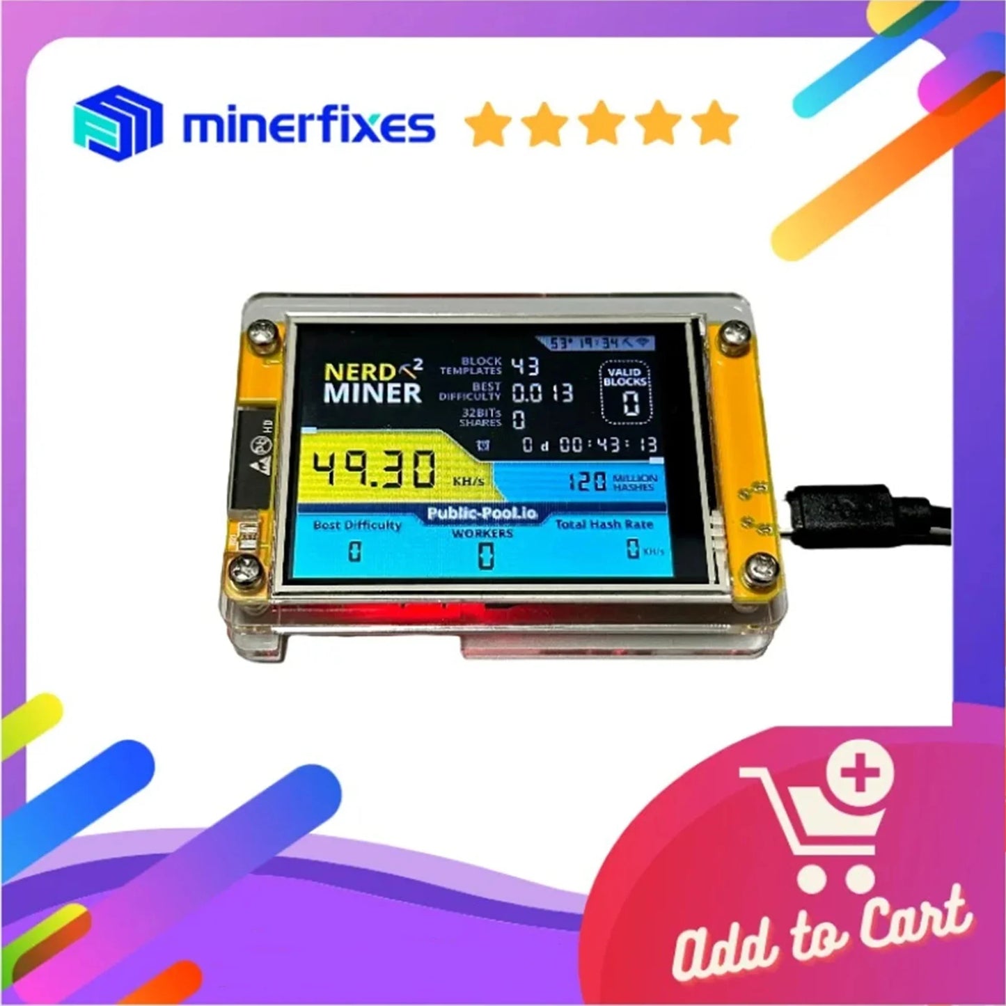 NerdMiner V3 2.8-Inch BTC Solo Lottery Miner – Crypto Bitcoin Solo Mining Machine