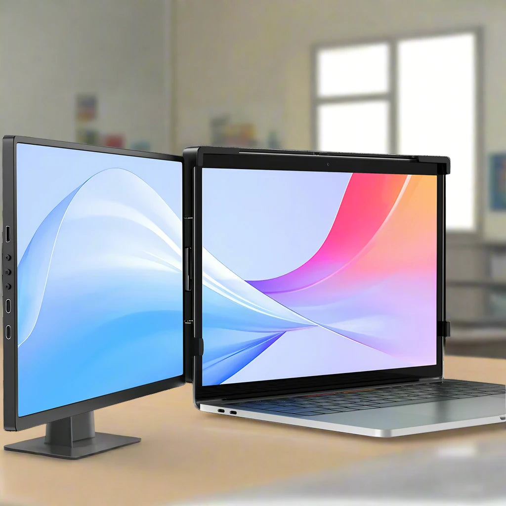 Portable Triple-Screen 14" Monitor – Full HD IPS 1080P Laptop Display Extender for 13"-16.5" Laptops - The Prime Shop