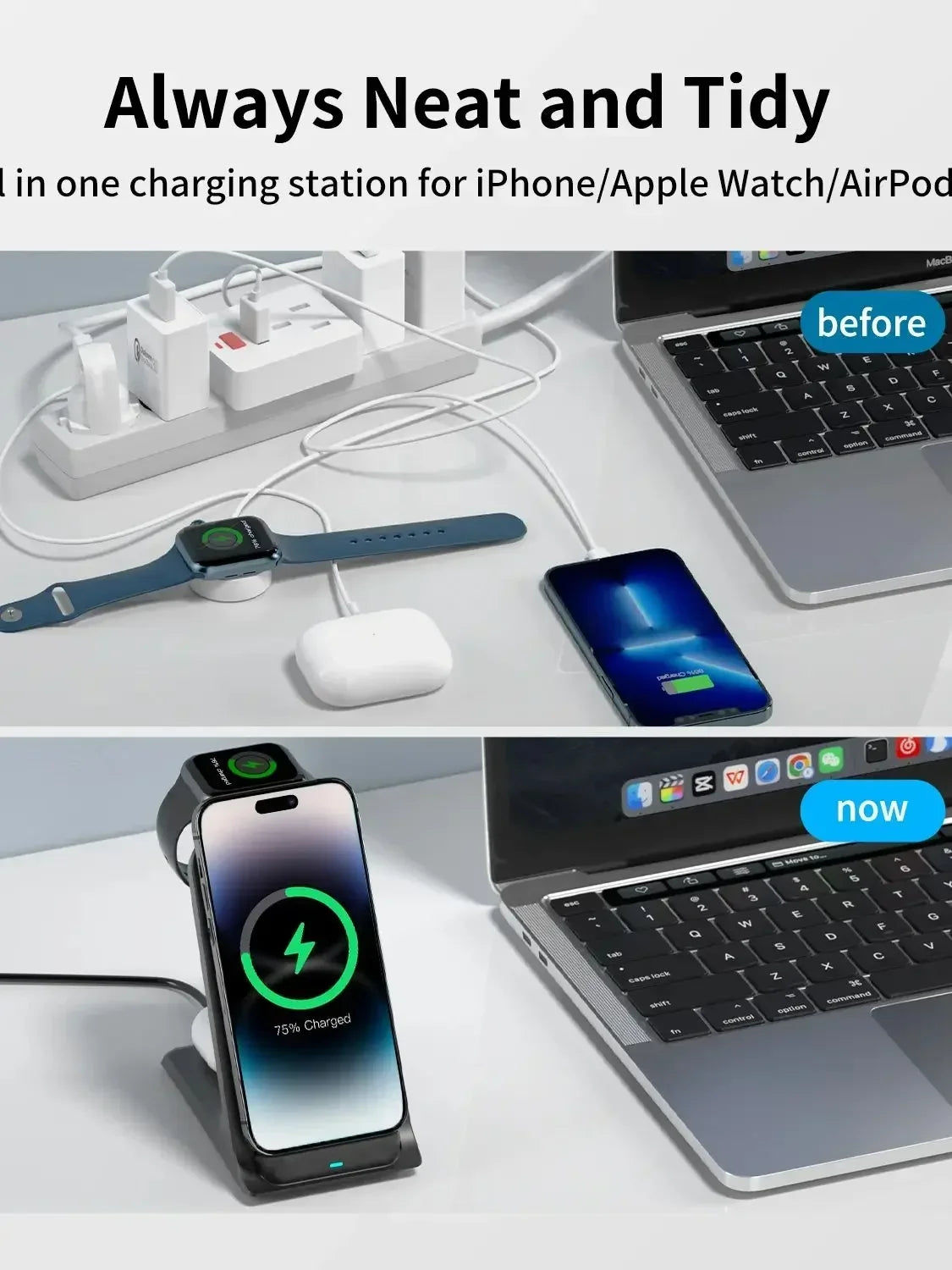Wireless Charger 3 in 1 Stand Fast Charging Station Dock For Apple iPhone iWatch Airpods