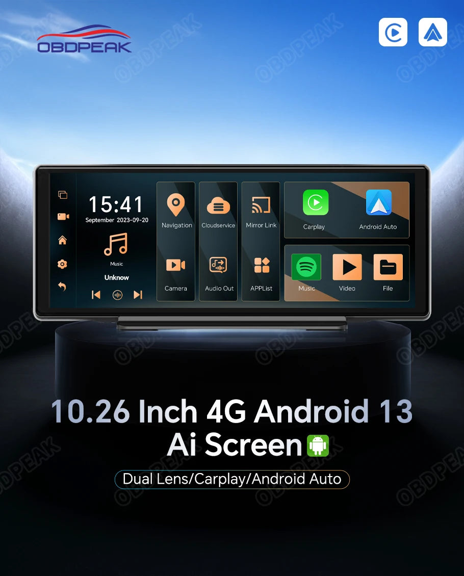 4G Dual Lens 10.26" Dash Cam – Android 13, GPS, CarPlay - The Prime Shop