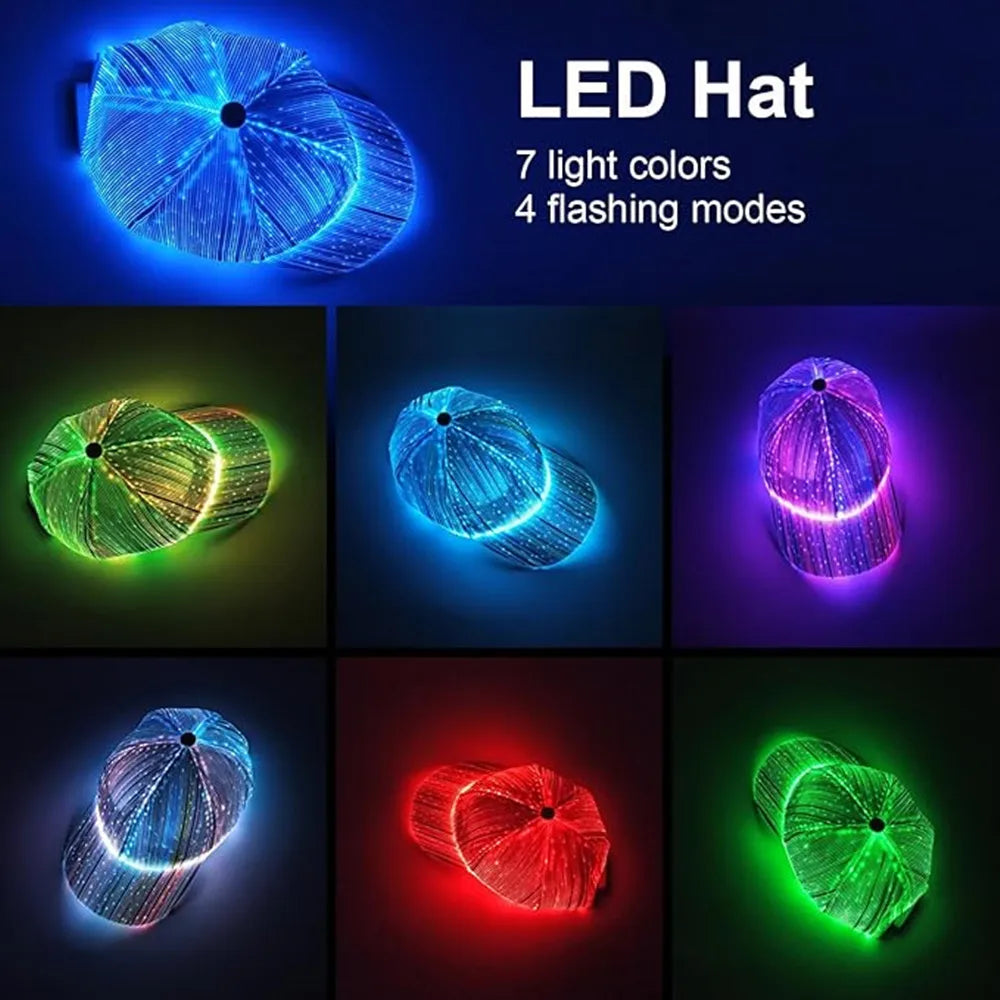 LED Fiber Optic Hat – 7-Color Glowing Cap with USB Charging for Parties & Events