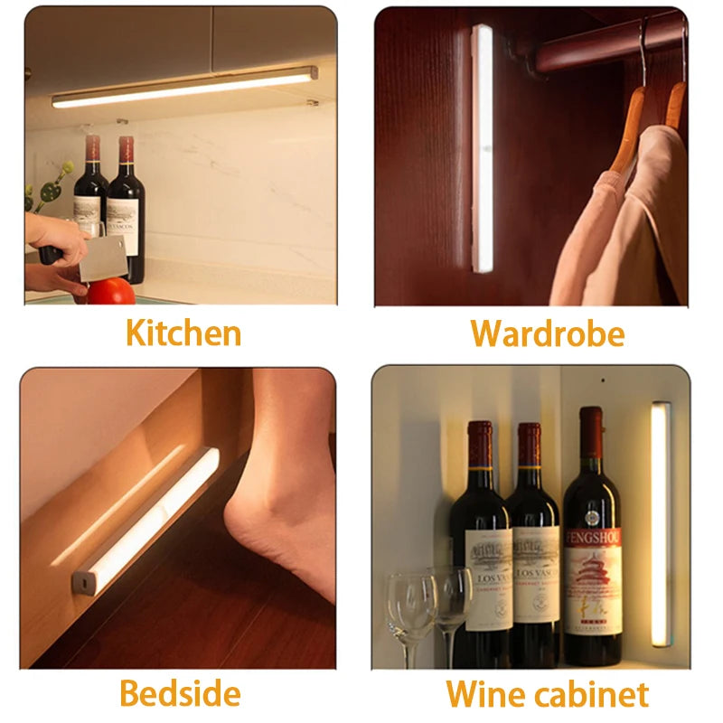 Motion Sensor Wireless LED Night Light, Type-C Rechargeable Cabinet Lamp for Kitchen & Stairs