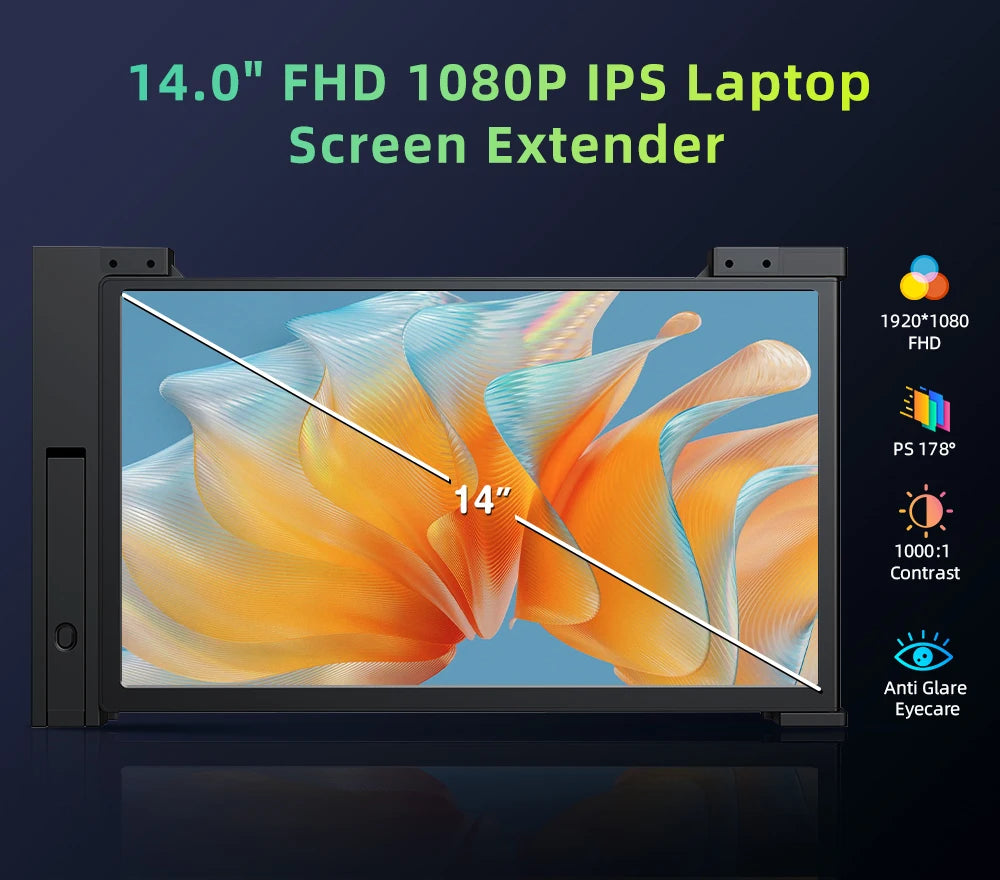 Portable Triple-Screen 14" Monitor – Full HD IPS 1080P Laptop Display Extender for 13"-16.5" Laptops - The Prime Shop