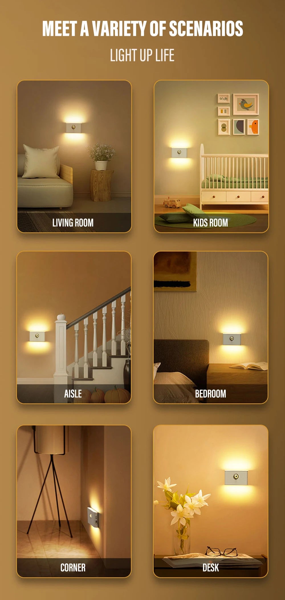 LED Induction Night Light, Wireless USB Rechargeable, Motion Sensor for Bedroom, Corridor, Cabinet