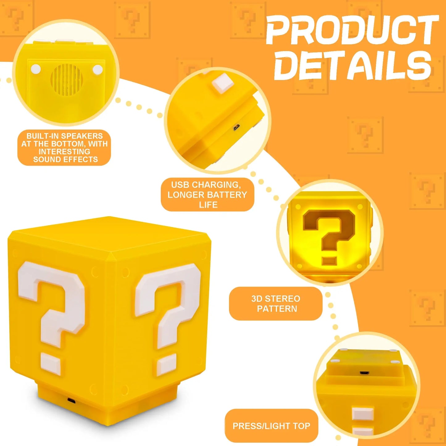 Super Mario Night Light with Music Anime Peripherals LED Question Mark Toad Children Bedroom Bedside Lamp USB Charging Gifts - The Prime Shop