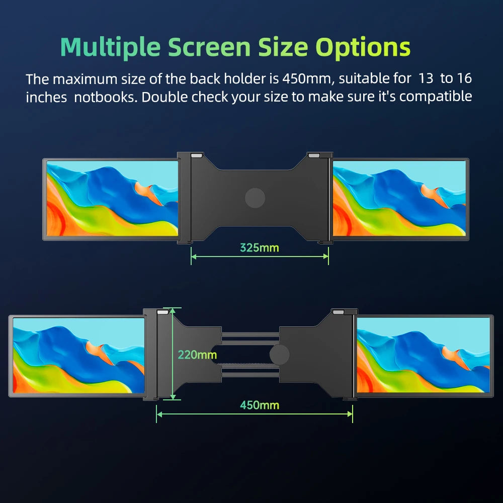 Portable Triple-Screen 14" Monitor – Full HD IPS 1080P Laptop Display Extender for 13"-16.5" Laptops - The Prime Shop