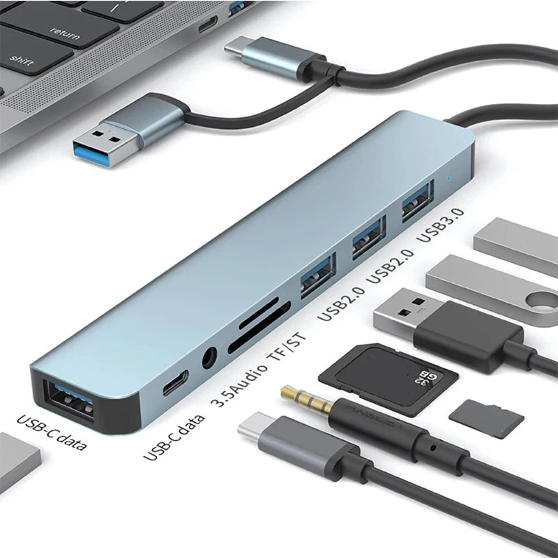 USB C Hub 8-in-1 Splitter with USB Ports, SD/TF Reader, Audio Output