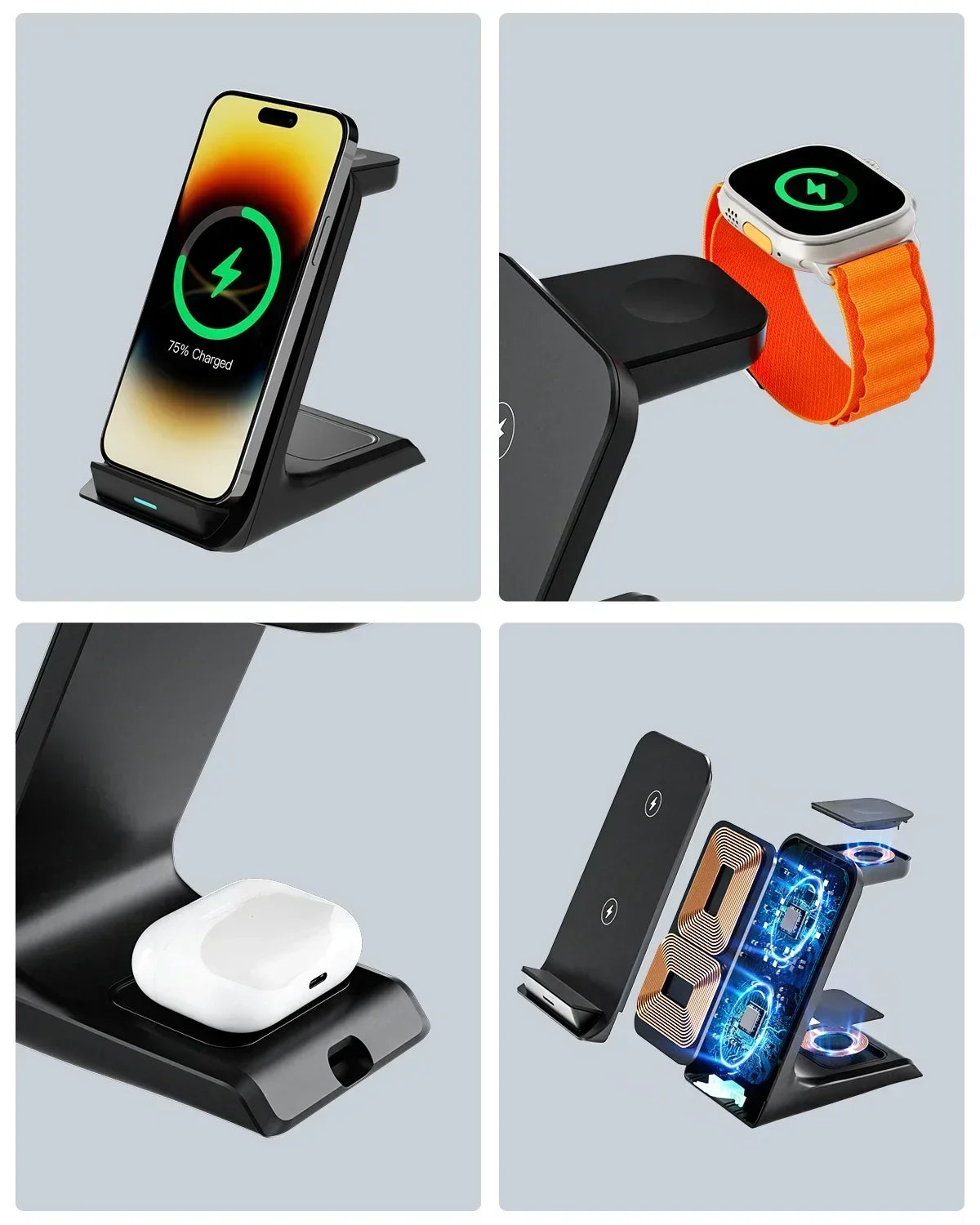 Wireless Charger 3 in 1 Stand Fast Charging Station Dock For Apple iPhone iWatch Airpods