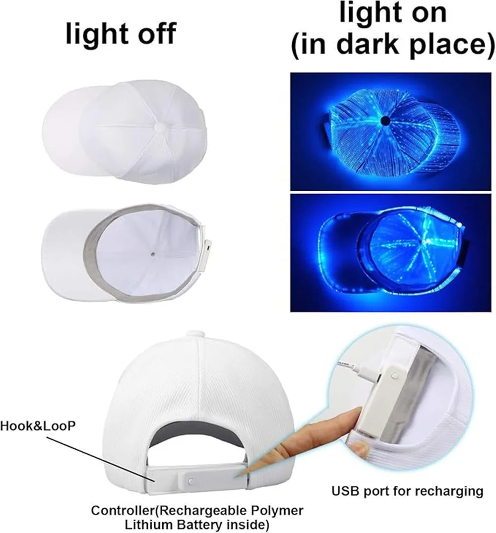 LED Fiber Optic Hat – 7-Color Glowing Cap with USB Charging for Parties & Events