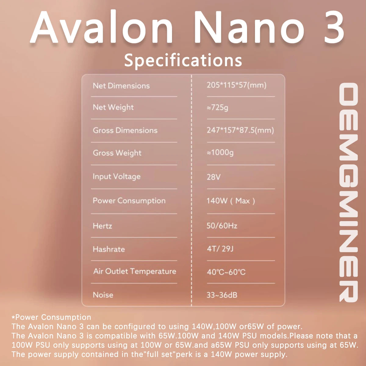 Avalon Miner BTC Bitcoin Nano 3, 140W 4Th/s, Ultra-Low Power Solo Mining Box