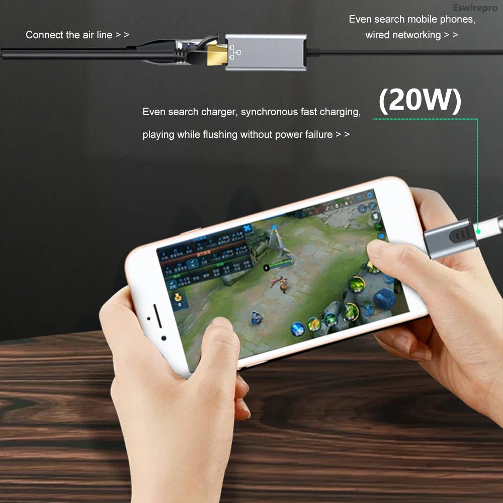 RJ45 to Lightning Ethernet Adapter – Wired LAN & 20W Charging for iPhone, iPad & iPod